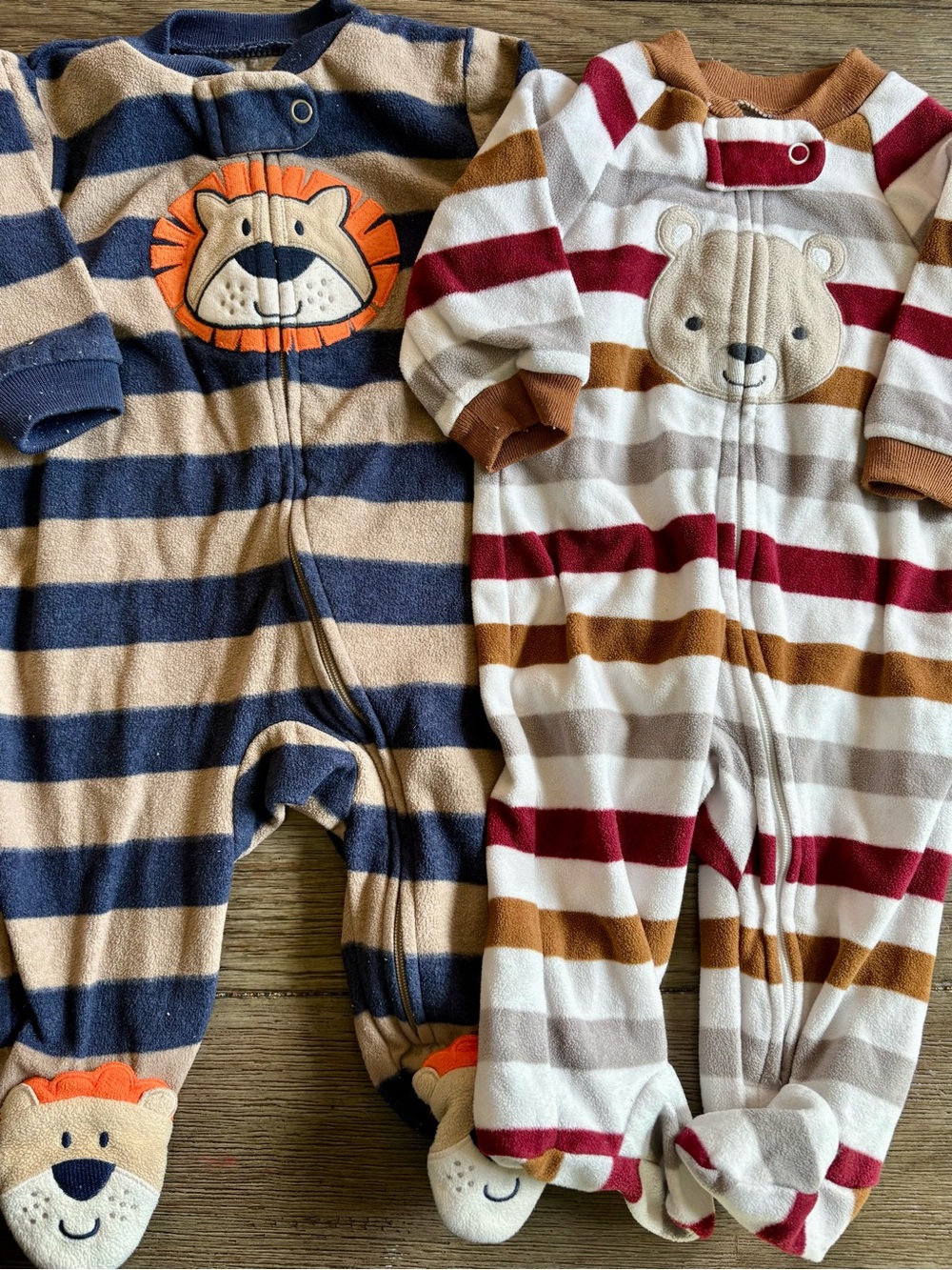 Carter's Baby Striped Lion & Bear Fleece Footie Sleepers 0-3m